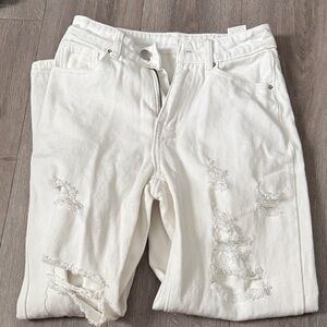 SHEIN White Distressed Boyfriend Jeans
